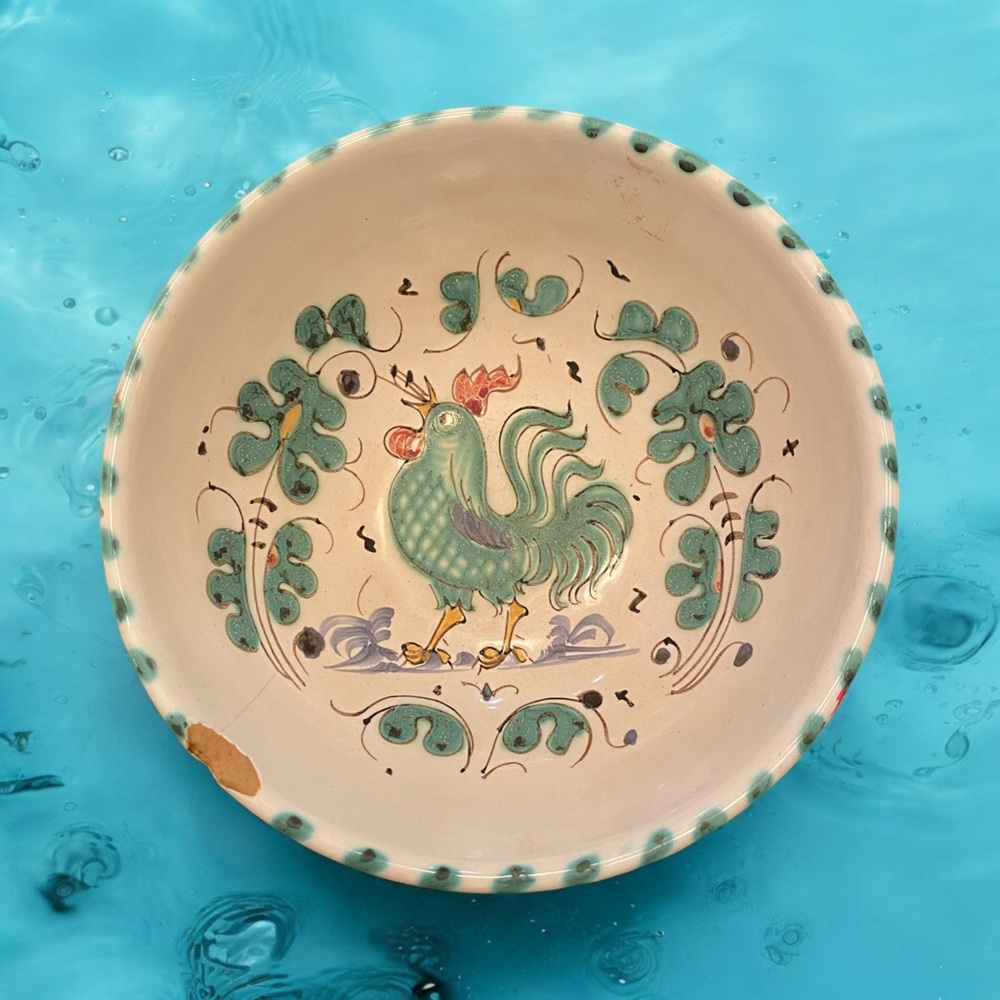 Vintage P.V. Italy Ceramic Pottery Rooster Bowl Hand Painted Mid Century - Picture 5 of 10
